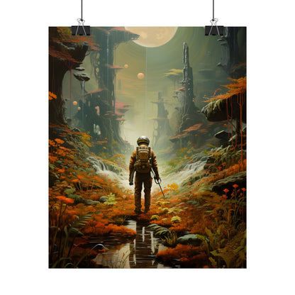 Futuristic Explorer in Wilderness: Digital Artwork - Poster