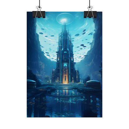 Dive into the Future: Submerged Metropol Underwater Cityscape - Poster