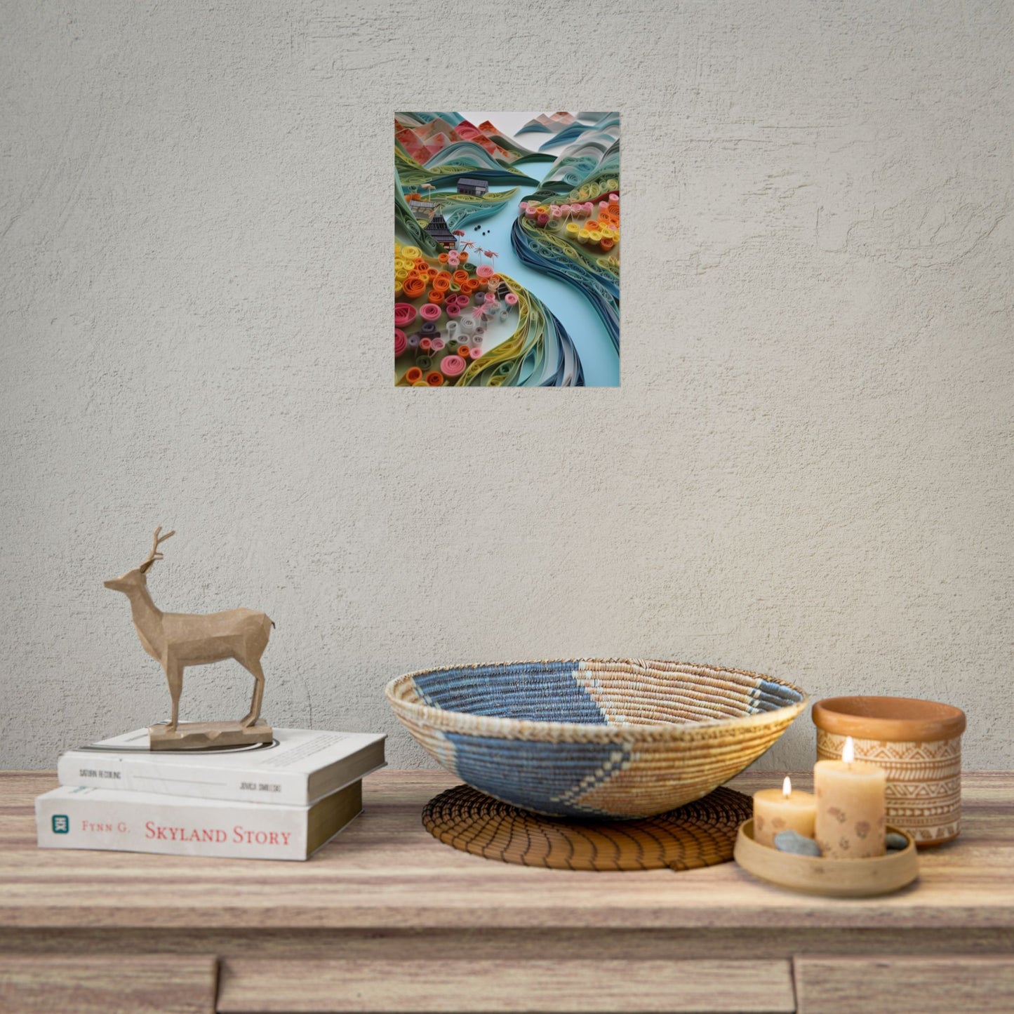 Paper Quilled Island Landscape: Handmade Artwork Photo - Poster