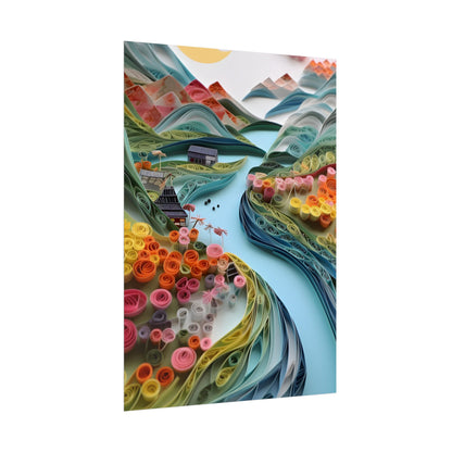 Paper Quilled Island Landscape: Handmade Artwork Photo - Poster
