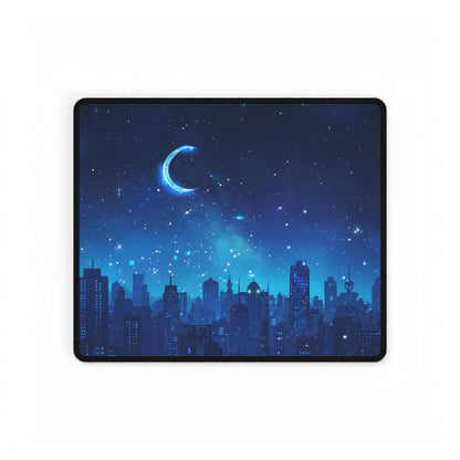 Peaceful Night Sky with Crescent Moon: Starry Digital Art - Desk Mat