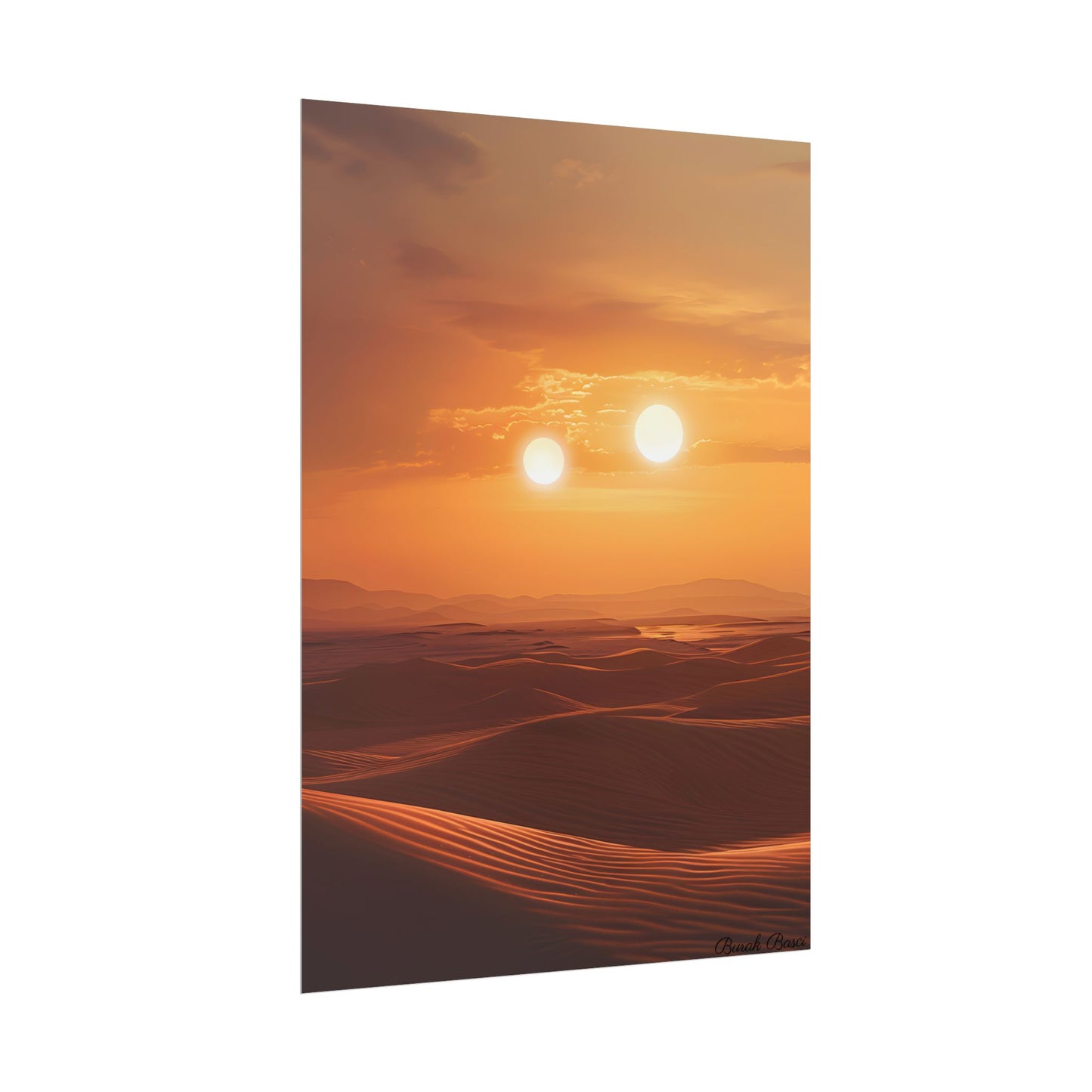 Serene Binary Sunset Artwork: A Peaceful Landscape - Poster
