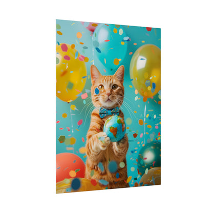 Charming Whiskers: Cat in Bow Tie with Mini Flag - Poster