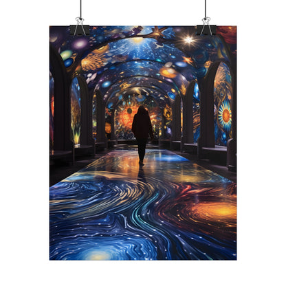 Celestial Art Gallery: Vibrant Space-Themed Artwork in a Colorful Interior - Poster