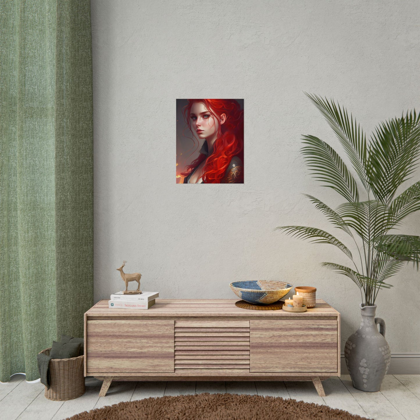 Composed Redhead: Elegant Portrait in Vibrant Red - Poster