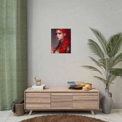 Composed Redhead: Elegant Portrait in Vibrant Red - Poster