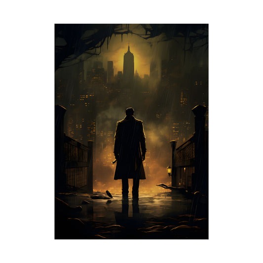 Urban Fantasy Detective: Moody City Skyline Reflection - Poster