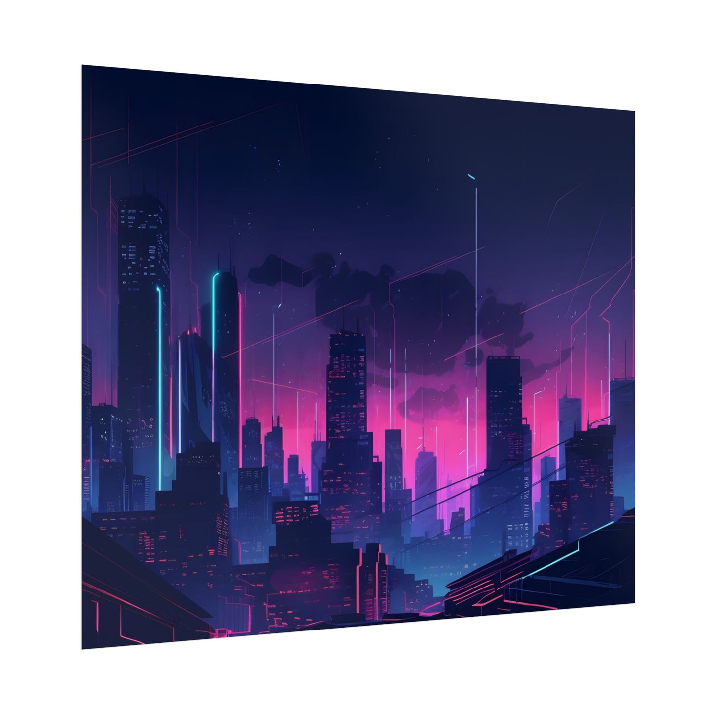 Melancholic Cyberpunk Cityscape: Nighttime Digital Art - Poster