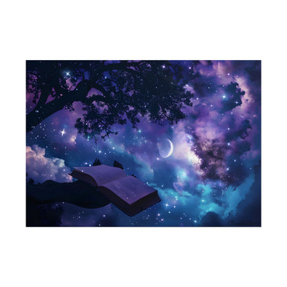 Mystical Night Sky: Celestial Dreams with Crescent Moon Art - Poster