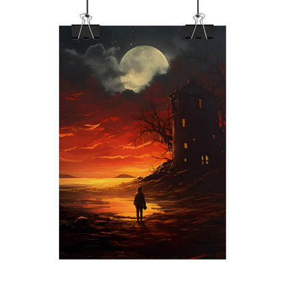 Black and White Portrait: Mysterious Figure Seated - Poster