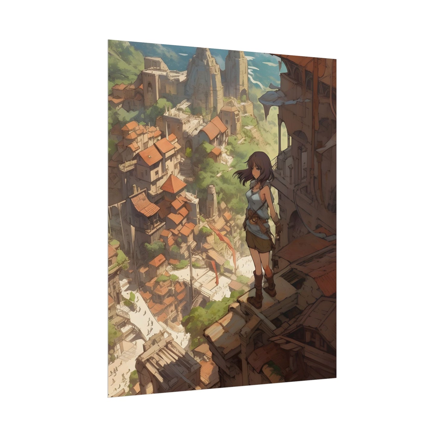 Dramatic Anime Feather: Bird's Eye View Illustration - Poster