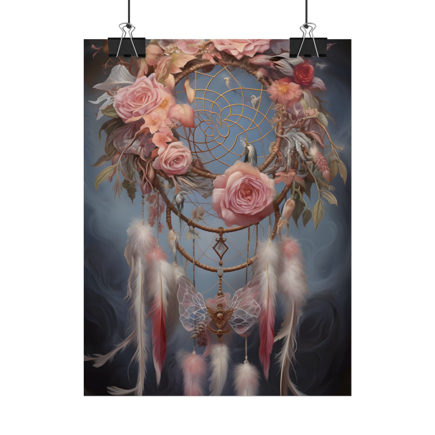 Ethereal Dreamcatcher Realm: Surreal Artwork with Colorful Feathers - Poster
