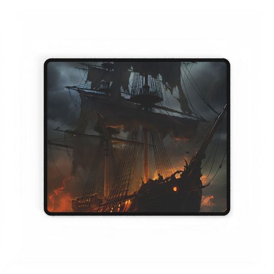 Ghostly Pirate Ship on the High Seas: Mysterious Artwork - Desk Mat