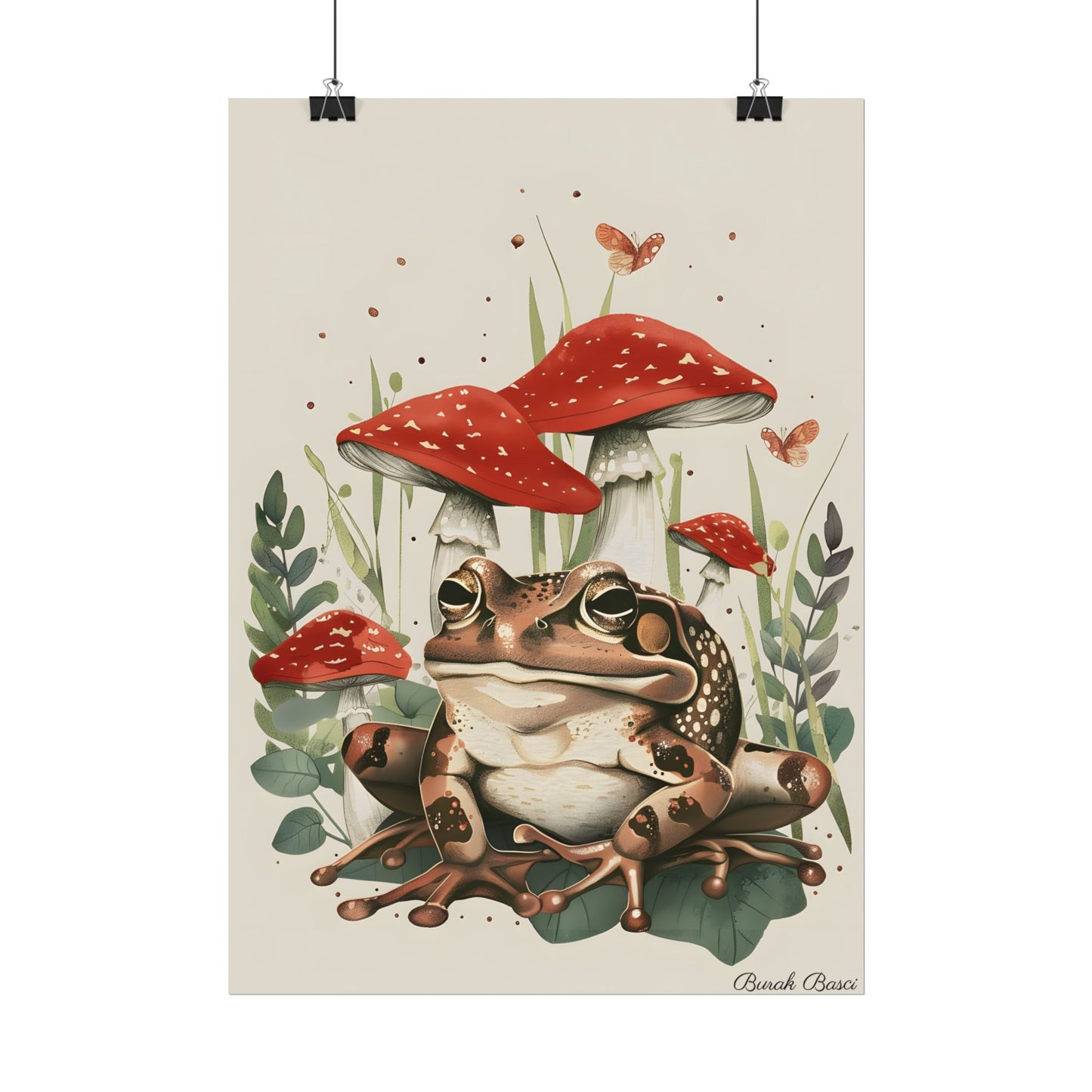 Retro Frog Smile: Colorful Mushroom Friends - Poster