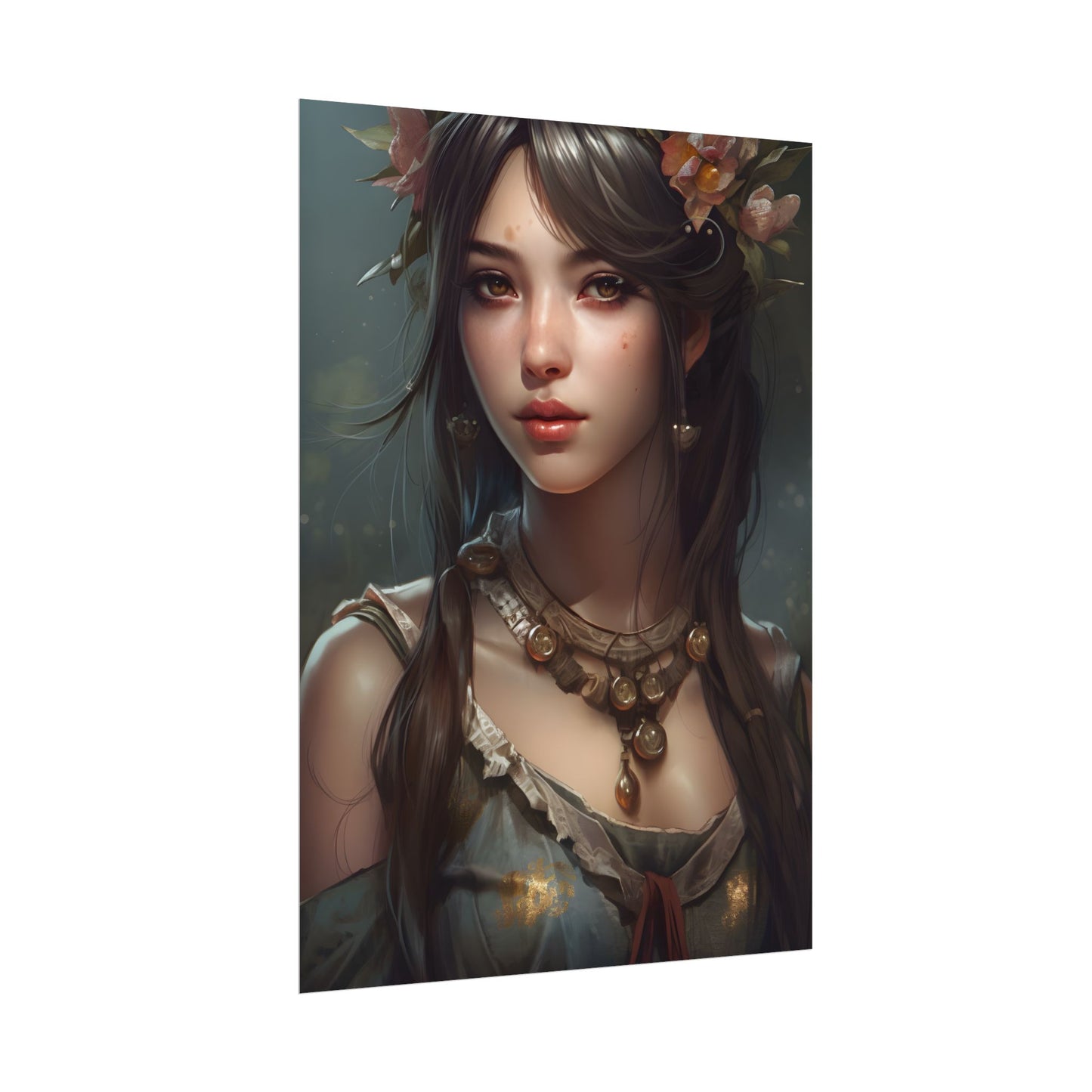 Realistic Female Portrait: Black Haired Beauty - Poster