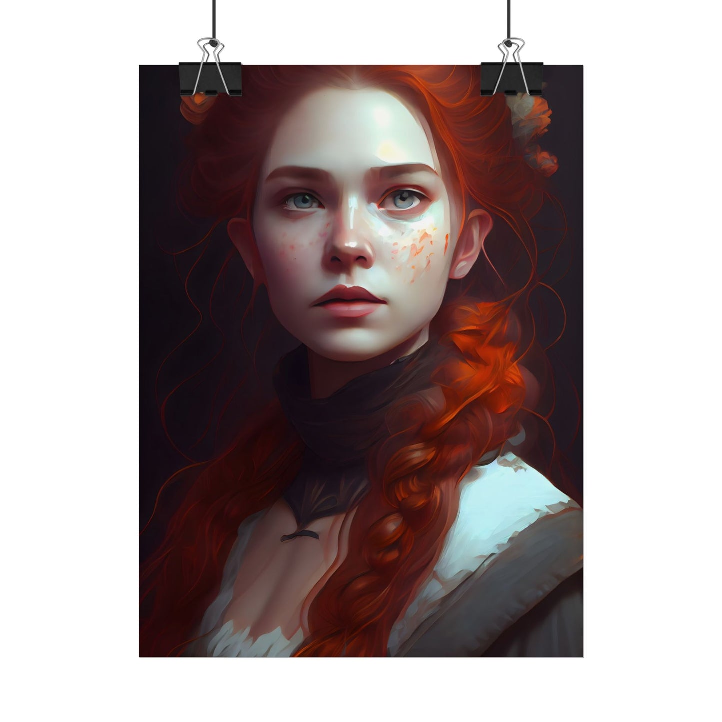Astonishing Redhead Portrait: Elegant Young Woman in Dress - Poster