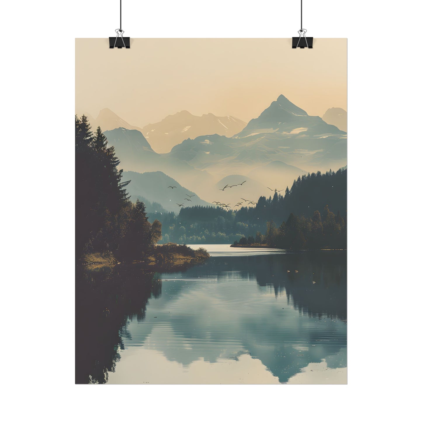 Serene Mountain Lake Aerial: Birds Eye View Artwork - Poster