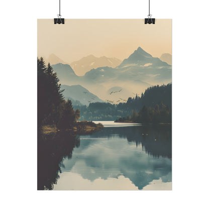 Serene Mountain Lake Aerial: Birds Eye View Artwork - Poster