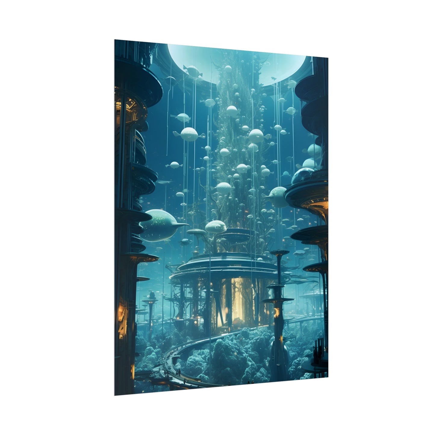 Underwater City of Tomorrow: Futuristic Urban Landscape Art - Poster
