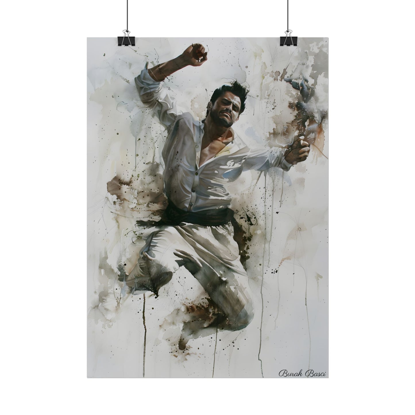 Watercolor Artwork: Man Dancing in Dynamic Movement - Poster