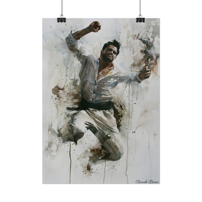 Watercolor Artwork: Man Dancing in Dynamic Movement - Poster