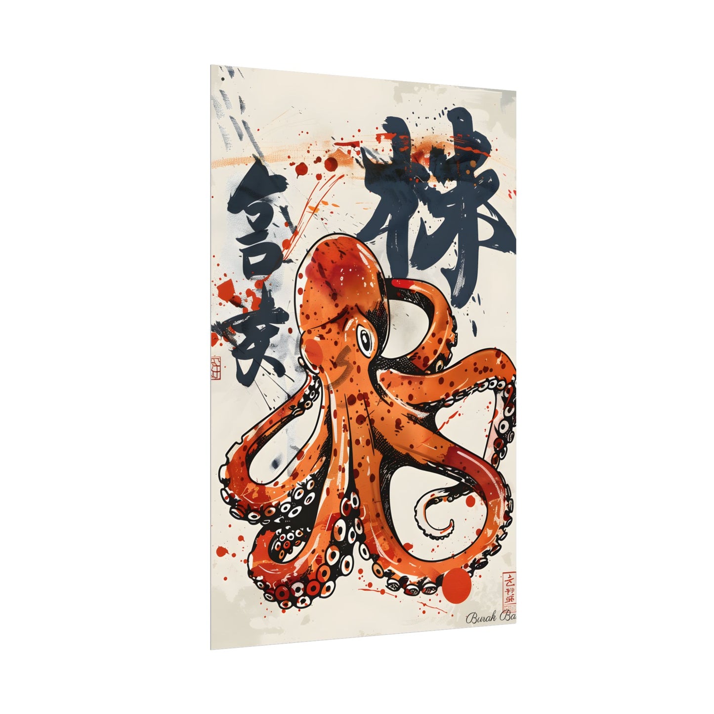 Traditional Japanese Octopus Art: Ukiyo-e Style Mural - Poster