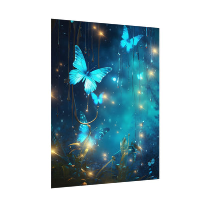 Fantasy Night Forest: Bokeh Glow Digital Artwork - Poster