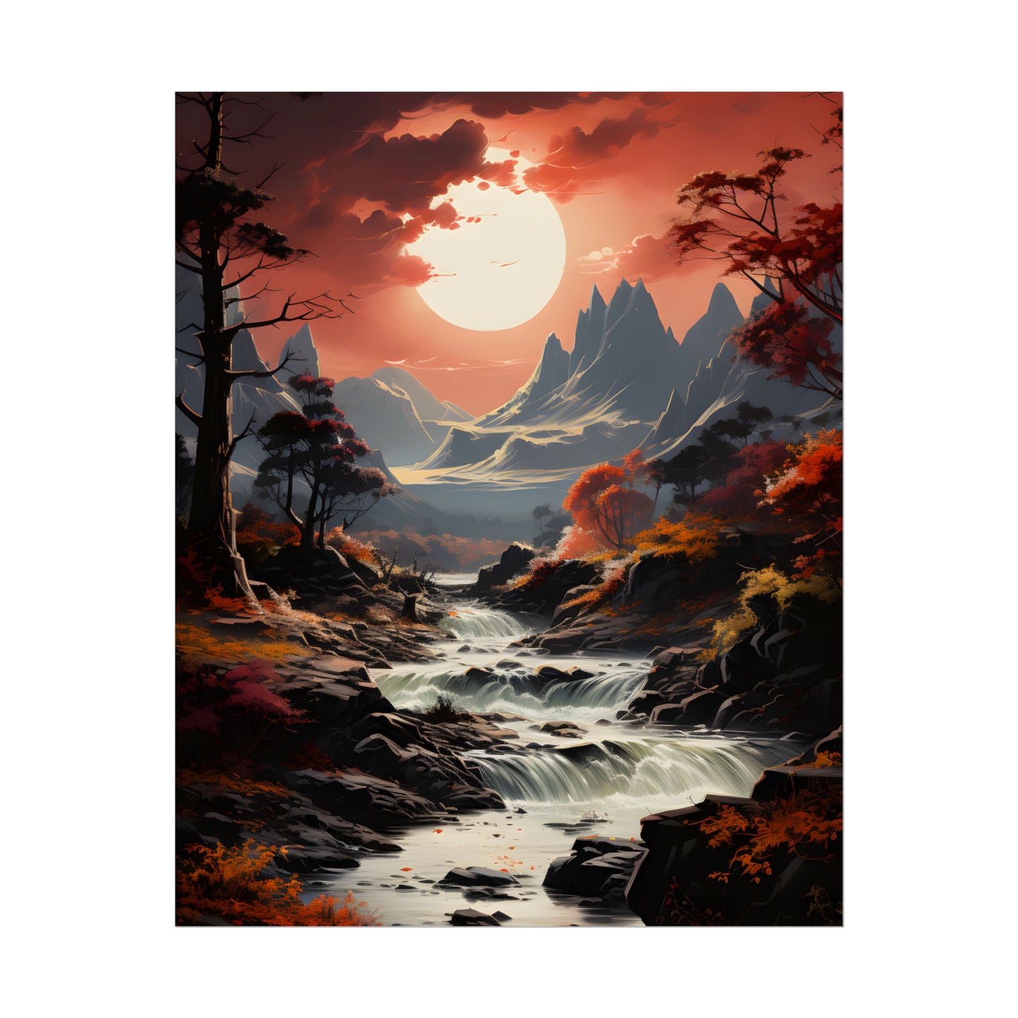 Breathtaking Waterfall Oil Painting: A Realistic Artwork - Poster