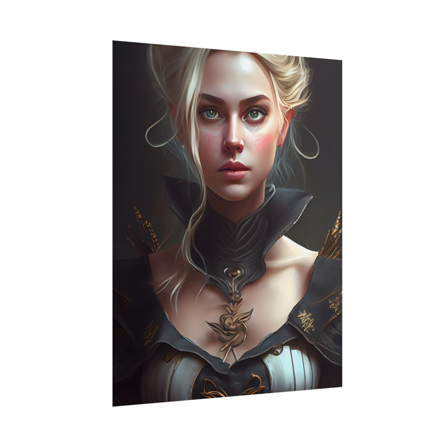 Stunning Blonde Portrait: Elegant Vintage Dress - Poster
