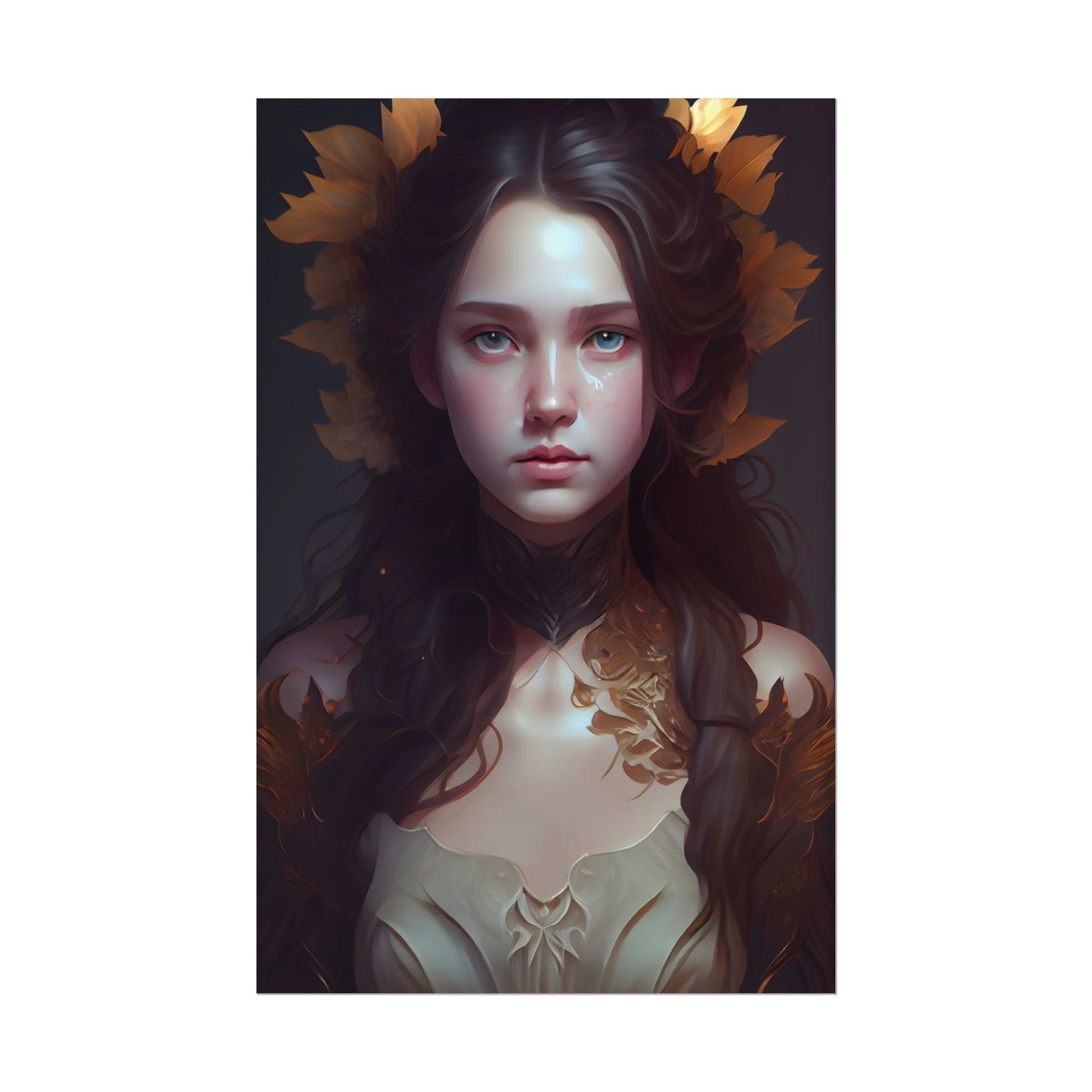 Brown Hair Female Portrait: Artistic Style Digital Art - Poster
