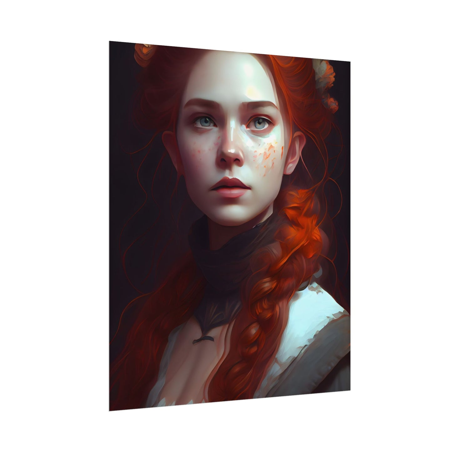 Astonishing Redhead Portrait: Elegant Young Woman in Dress - Poster