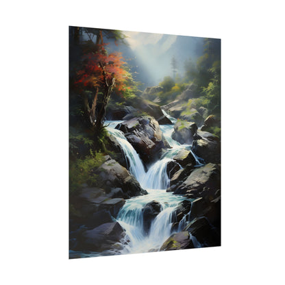 Breathtaking Waterfall: Oil Painting Masterpiece - Poster