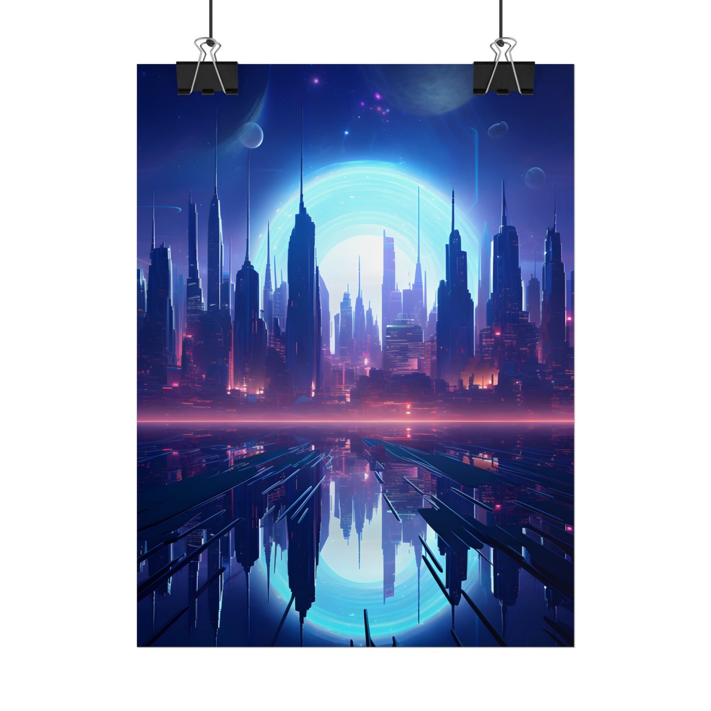 Melancholic Cyberpunk Night: Dark Cityscape Digital Art - Poster
