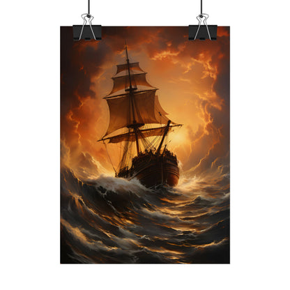 Majestic Storm Ship: Oil Painting Masterpiece - Poster