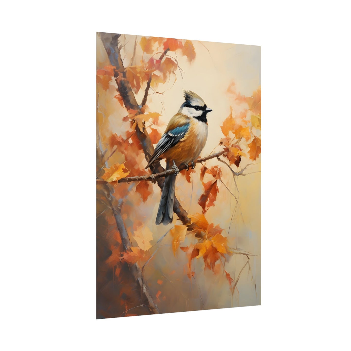 Vibrant Oak Branch: Colorful Leaves Oil Painting - Poster
