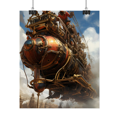 Thrilling Steampunk Sky-Liner: Racing Steam Locomotive on Colum - Poster