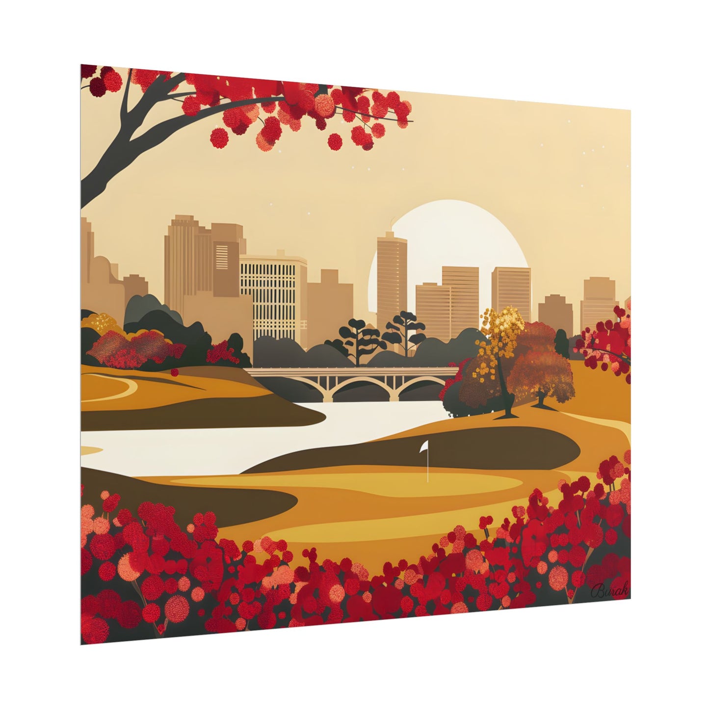 Retro Golf Illustration: Classic Course Scene - Poster