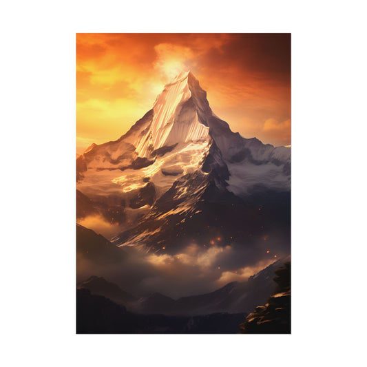 Majestic Mountain Sunrise: Digital Artwork - Poster