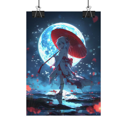 Cute Anime Girl with Umbrella: Rainy Day Art - Poster