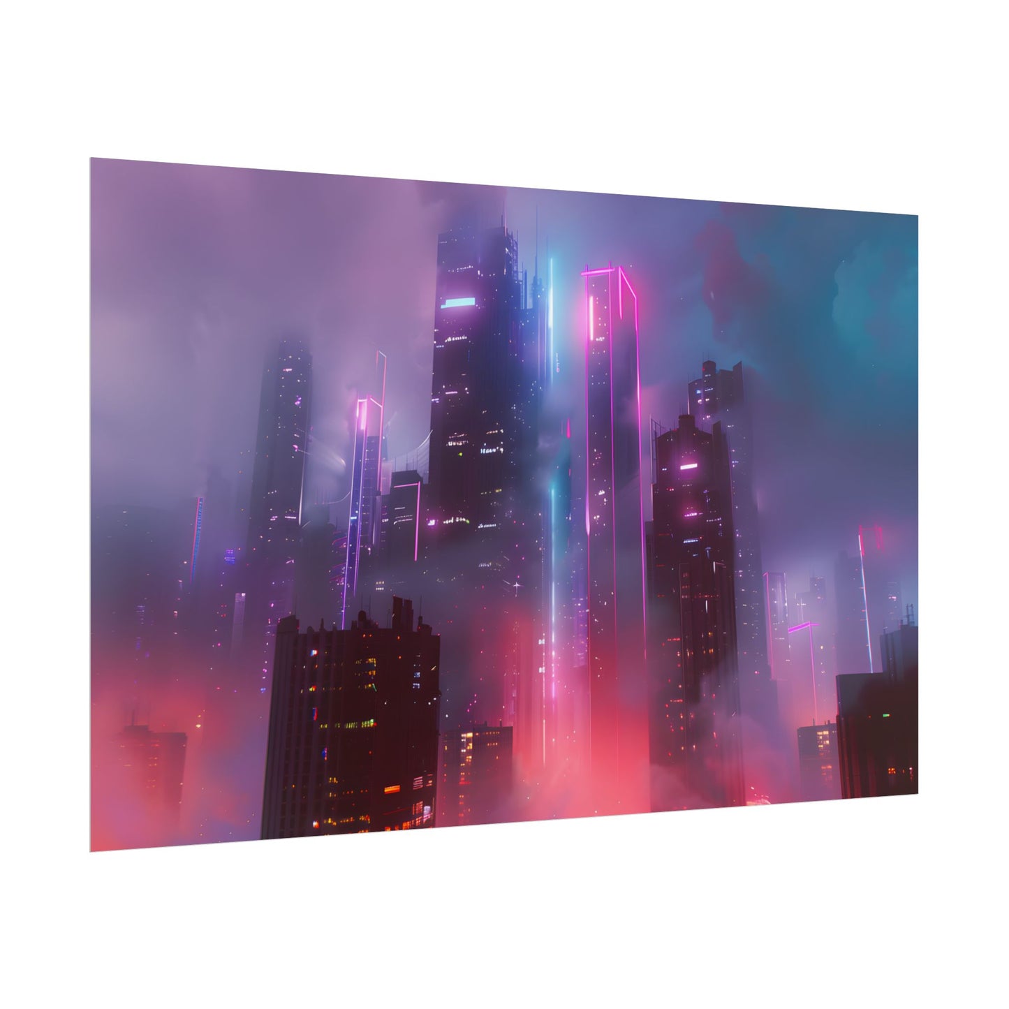 Futuristic Cityscape: Neon Dreams in the Urban Sky - Poster