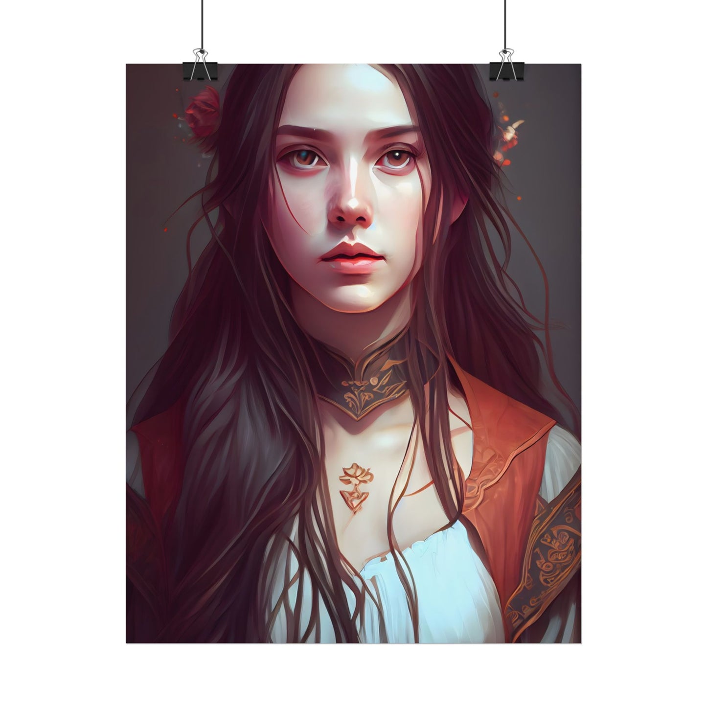 Sophisticated Female Portrait: Brown Hair Artwork in Focus - Poster
