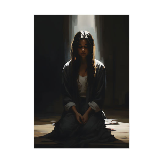 Serene Moment: Digital Artwork of a Person in Front of a Building with Trees - Poster