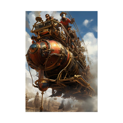 Thrilling Steampunk Sky-Liner: Racing Steam Locomotive on Colum - Poster