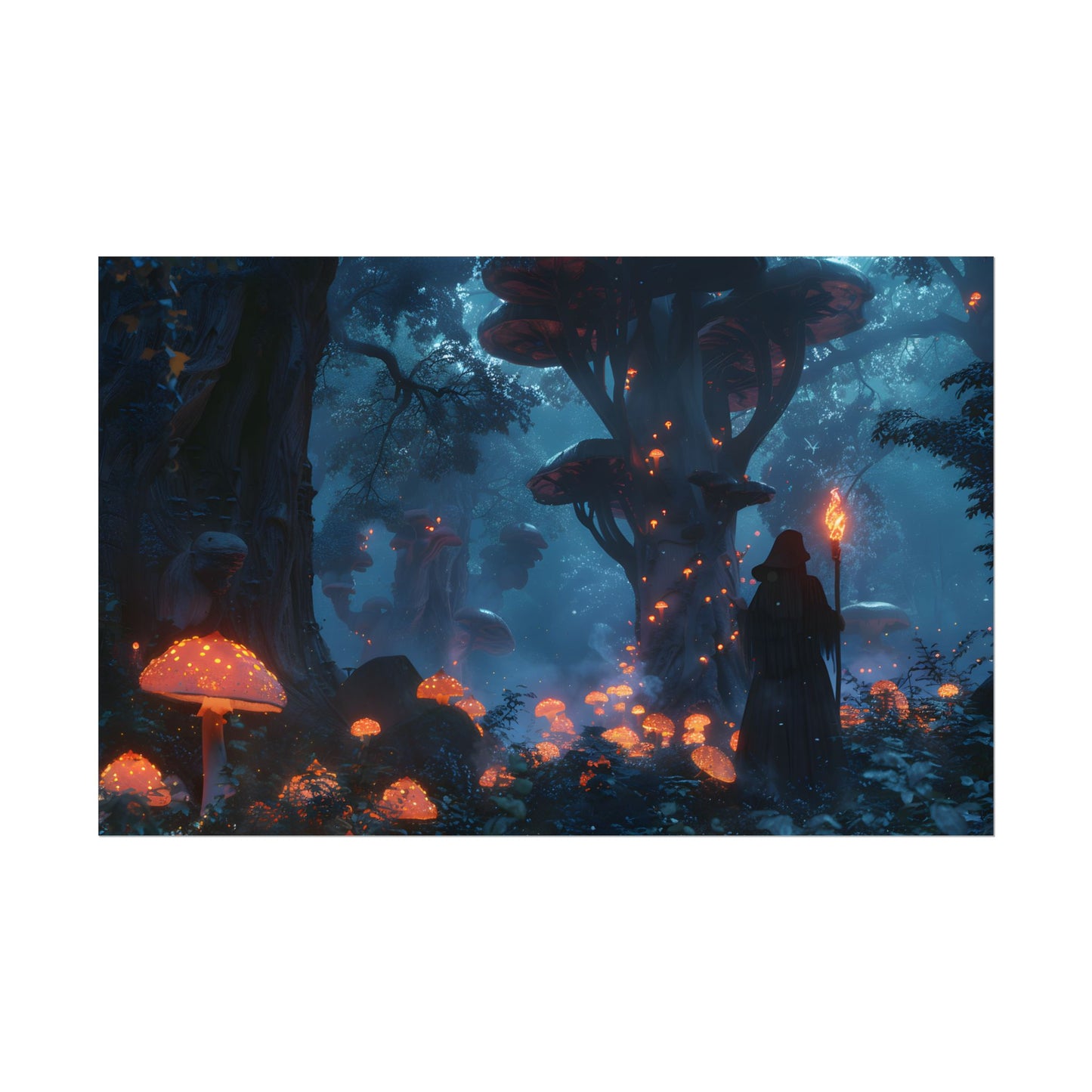 Mystical Forest Encounter: Vibrant Witch Artwork - Poster