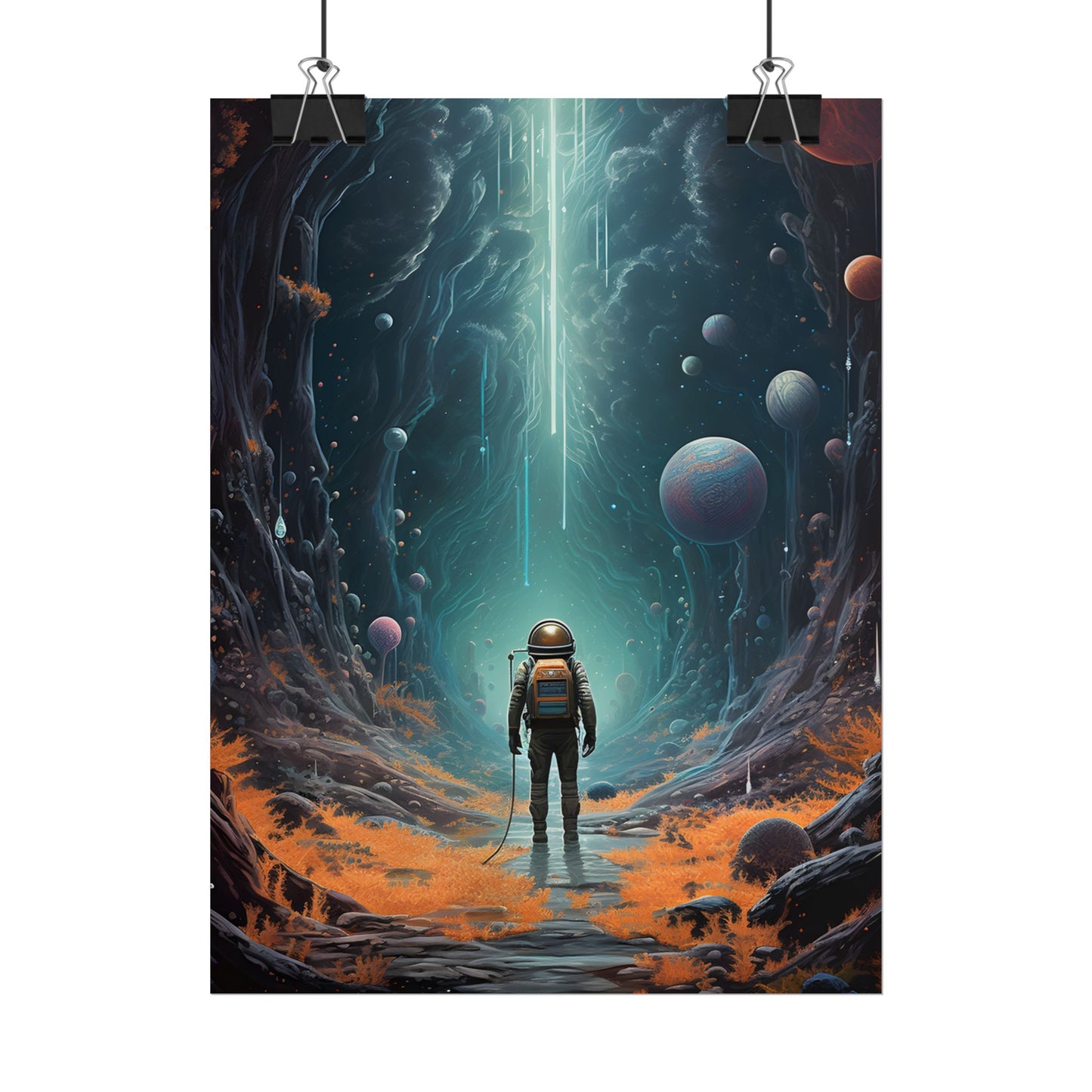 Futuristic Explorer: Sci-Fi Wilderness Encounter Digital Art - Poster