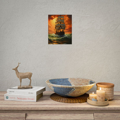 Nature's Serenity: Realistic Oil Painting of a Green Ship - Poster