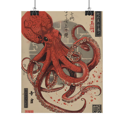 Stylized Japanese Octopus: Muted Watercolor Artwork - Poster