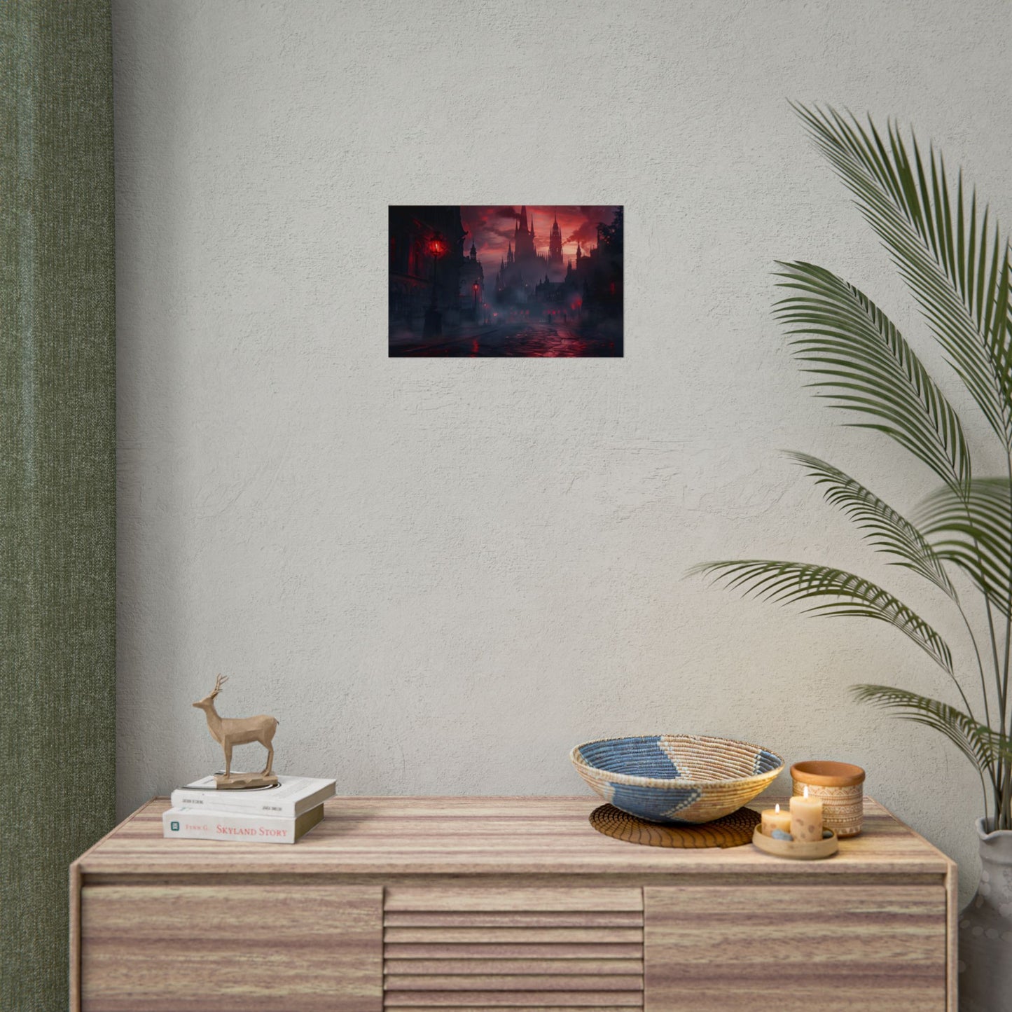 Gothic City Dusk: Pointed Arches and Misty Atmosphere - Poster