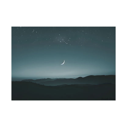 Minimalist Night Scene: Blue-Gray Sky Digital Art - Poster