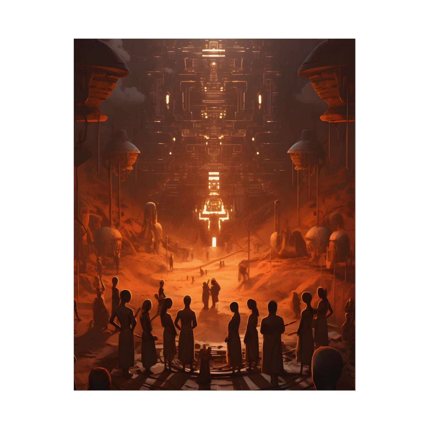 Vibrant Futuristic Tribal Gathering: Digital Art - Poster